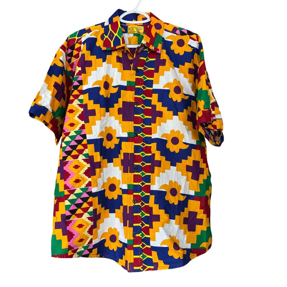 Loud Colorful Geometric Button Down Shirt XXL Marchals Designs Rainbow Statement - Picture 1 of 4